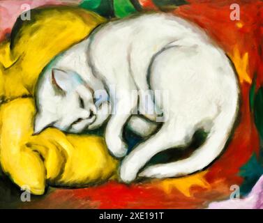 Le chat blanc, 1912 (peinture) de l'artiste Marc, Franz (1880-1916) allemand. Illustration de Vecteur