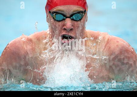 Thomas Dean de Grande-Bretagne participe au 200m individuel Medley Men lors de la 60e rencontre de natation Settecolli au stadio del Nuoto à Rome (Italie), le 23 juin 2024. Banque D'Images