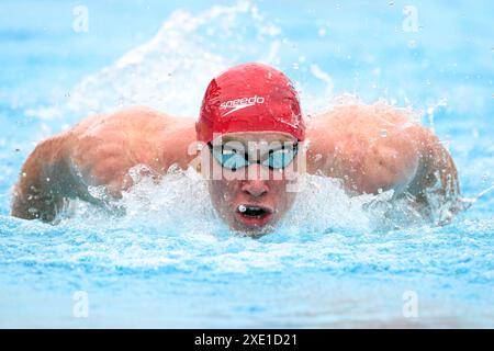 Thomas Dean de Grande-Bretagne participe au 200m individuel Medley Men lors de la 60e rencontre de natation Settecolli au stadio del Nuoto à Rome (Italie), le 23 juin 2024. Banque D'Images