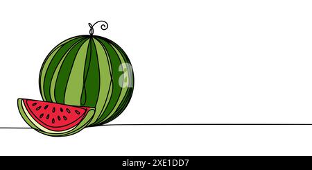 Pastèque une ligne continue. Line art Watermelon . Art vectoriel dessiné à la main Illustration de Vecteur