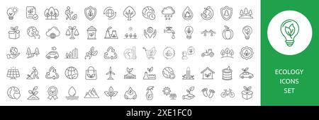Ensemble simple d'icônes de ligne de vecteur d'écologie sur blanc. Illustration de Vecteur
