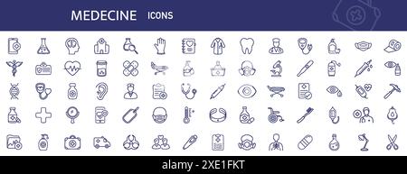 Ensemble simple d'icônes de ligne de vecteur de médecine sur blanc. Illustration de Vecteur