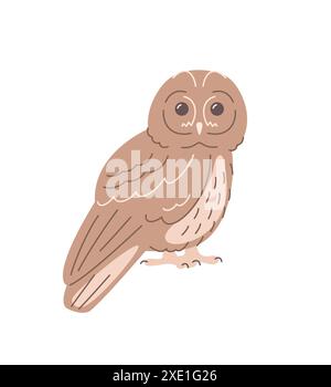 Hibou Doodle personnage dessiné à la main. Oiseau de forêt mignon dans le style de bande dessinée linéaire. Illustration de contour modifiable Illustration de Vecteur