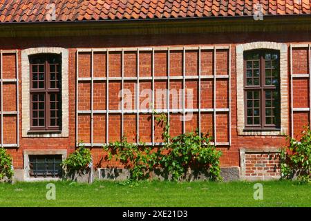 Treillis sur un mur de briques Banque D'Images