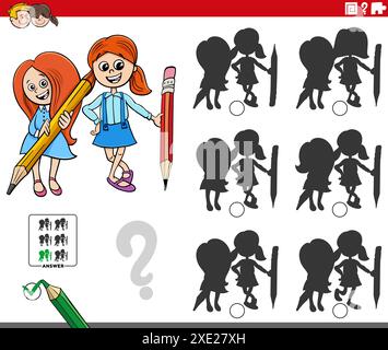 Jeu d'ombres éducatives avec deux filles et des crayons Banque D'Images