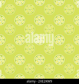 Tranches de citron ou de limet sur fond vert, motif vectoriel sans couture d'été. Illustration de Vecteur