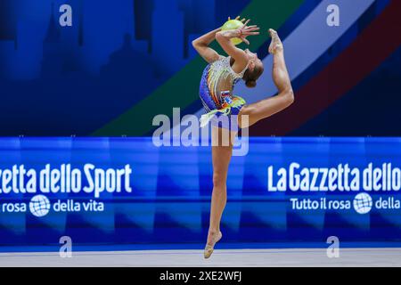 Ekaterina Vedeneeva (SLO) vue lors de la finale de la Coupe du monde de gymnastique RYTHMIQUE FIG 2024 au Forum Unipol. Banque D'Images