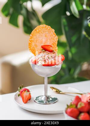 Fraise Sundae Ice Cream fraise Melba Banque D'Images