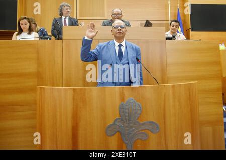 Bruxelles, Belgique. 25 juin 2024. Cérémonie de serment lors de la première session plénière du parlement bruxellois de la nouvelle législature à Bruxelles, mardi 25 juin 2024. BELGA PHOTO HATIM KAGHAT crédit : Belga News Agency/Alamy Live News Banque D'Images