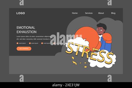 Résilience mode sombre ou nuit bannière Web ou page de destination. Force émotionnelle, courage psychologique. Homme fort confiant battant ou frappant le stress. État d'esprit optimiste. Illustration vectorielle plate Illustration de Vecteur