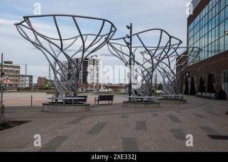 Sculptures au parc Rotary sur la rue main au centre-ville de Moncton, Nouveau-Brunswick, Canada Banque D'Images