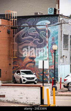 Portrait mural fantastique sur la rue main au centre-ville de Moncton, Nouveau-Brunswick, Canada Banque D'Images