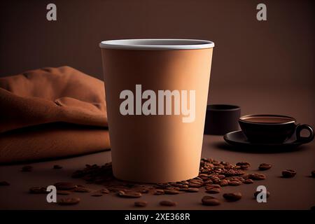 Tasse à café kraft vierge à emporter sur la table avec un fond flou Banque D'Images