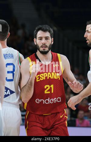 Madrid, Espagne. 25 juin 2024. Alex Abrines d'Espagne lors du match international de basket-ball joué entre l'Espagne et l'Italie au pavillon du Wizink Center le 25 juin 2024 à Madrid Espagne (photo par Oscar Gonzalez/Sipa USA) crédit : Sipa USA/Alamy Live News Banque D'Images