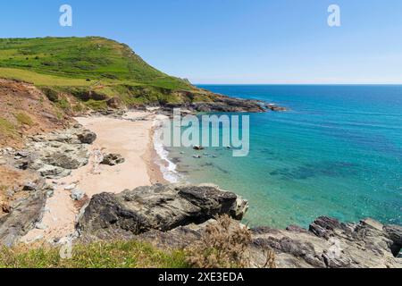 Vue vers le bas à Gara Rock Beach - Devon, Royaume-Uni Banque D'Images