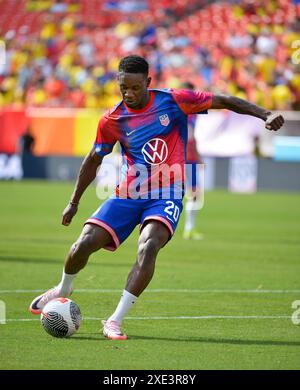 Landover, MD - 8 juin : Folain Balogun (20 ans) pendant les échauffements lors d'un match amical international entre AT Team USA et la Colombie. Banque D'Images