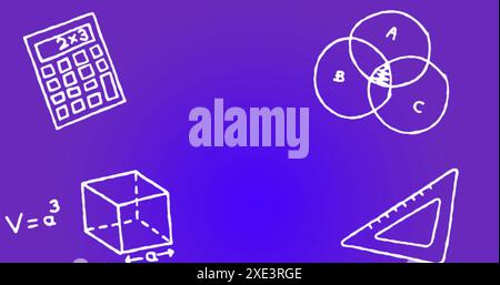 Image d'icônes de concepts mathématiques sur fond dégradé bleu avec espace de copie Banque D'Images