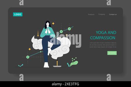 Concept de thérapie centrée sur la compassion. Illustration d'une personne pratiquant le yoga favorisant l'auto-compassion et la pleine conscience. Atmosphère sereine et harmonie. Illustration vectorielle. Illustration de Vecteur