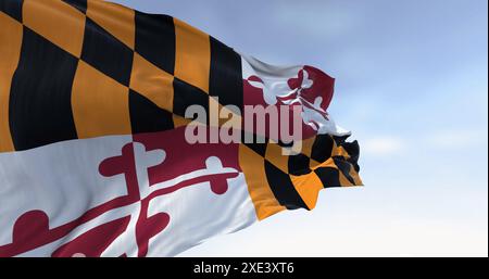 Drapeau de l'État du Maryland agitant par temps clair Banque D'Images