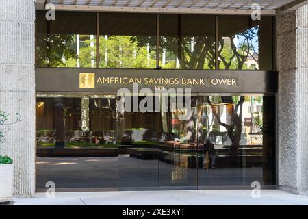 L'entrée de la succursale principale de l'American Savings Bank à Honolulu, États-Unis. Banque D'Images