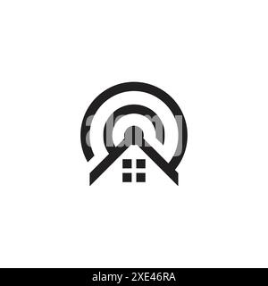 vecteur logo maison émetteur de signal rond de fenêtre de toit Illustration de Vecteur