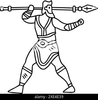 Un homme en costume tient une lance et est prêt à se battre. L'image a une humeur forte et puissante Illustration de Vecteur