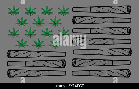 Weed marijuana Legalize cannabis Leaf in United States Flag, drapeau des États-Unis avec une feuille de chanvre Illustration de Vecteur