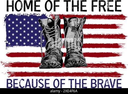 Home of the Free en raison du Vector T-shirt Brave. Chemise de jour de l'indépendance, T-shirt cadeau USA America Illustration de Vecteur