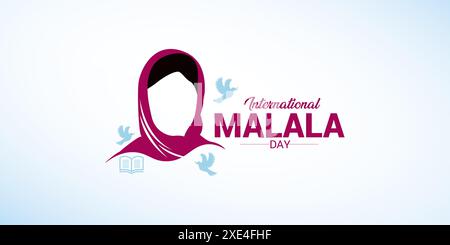 Journée mondiale de Malala. Illustration vectorielle de visage féminin. Célébrée tous les 12 juillet. Convient aux bannières, cartes de vœux, médias sociaux, vecteurs de modèles Illustration de Vecteur