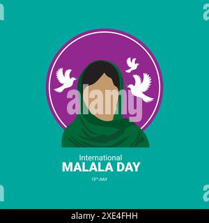 Journée mondiale de Malala. Illustration vectorielle de visage féminin. Célébrée tous les 12 juillet. Convient aux bannières, cartes de vœux, médias sociaux, vecteurs de modèles Illustration de Vecteur