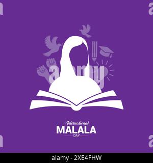 Journée mondiale de Malala. Illustration vectorielle de visage féminin. Célébrée tous les 12 juillet. Convient aux bannières, cartes de vœux, médias sociaux, vecteurs de modèles Illustration de Vecteur