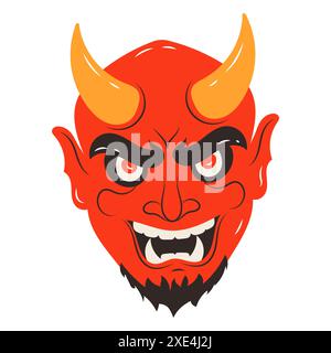 Visage de démon diabolique rouge avec des cornes jaunes Illustration de Vecteur