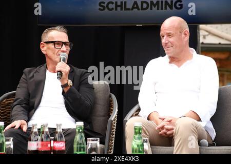 Klaus Leutgeb und Klaus Hofstätter BEI der Pressekonferenz zum ski Opening Schladming-Dachstein 2024 und dem Grand Festival auf der Schnepf n Alm. Schladming, 24.06.2024 *** Klaus Leutgeb et Klaus Hofstätter lors de la conférence de presse de l'ouverture du ski Schladming Dachstein 2024 et du Grand Festival sur le Schnepf n Alm Schladming, 24 06 2024 Foto:xS.xNömerx/xFuturexImagex grand festival 4608 Banque D'Images