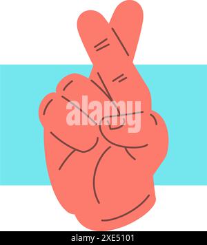 Main humaine avec deux doigts croisés promettent l'illustration plate de vecteur d'icône de geste de couchage. Dessin animé bras masculin Wish Lucky protection Keep Hope Gesturing co Illustration de Vecteur