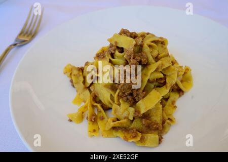 Tagliatelle al Ragu alla Modenese pâtes fraîches avec sauce à la viande hachée Banque D'Images