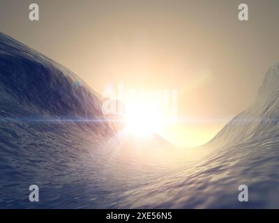 Grandes vagues ondulantes et lumière du soleil Banque D'Images