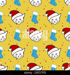 Motif sans couture pour chatons et bas de Noël festif Illustration de Vecteur