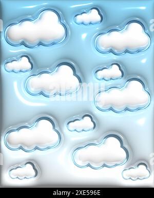 Nuages blancs sur fond bleu, illustration de rendu 3D. Banque D'Images