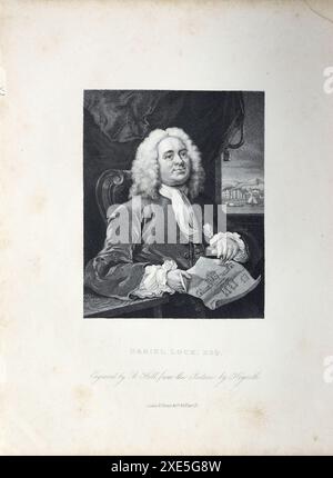 Gravure d'après William Hogarth : 'Daniel Lock Esq'. Cette gravure de B. Holl est une copie du portrait de Hogarth de 1762 de l'éminent architecte britannique Daniel Lock F.S.A. imprimé par E. T. Brain & Co. Londres, vers 1830s. Banque D'Images