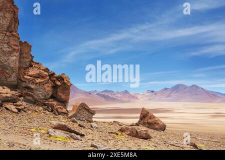 Desierto de Salvador DalÃ­ est un désert pierreux au milieu du parc national de faune andine Eduardo Avaroa en Bolivie Banque D'Images