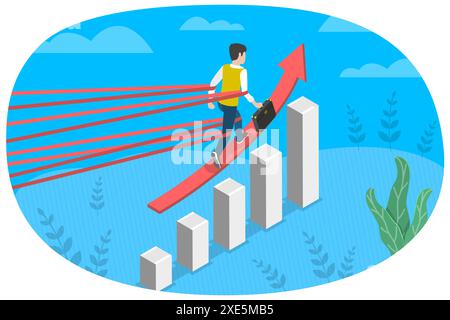 3D Isomtric Flat illustration conceptuelle des obstacles commerciaux, restrictions de carrière et limitations concept 3D Isomtric Flat Banque D'Images