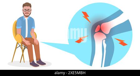 3D Isométrique plat illustration conceptuelle des problèmes de genou, arthrite inflammatoire et ostéoporose, inflammation articulaire 3D Isom Banque D'Images