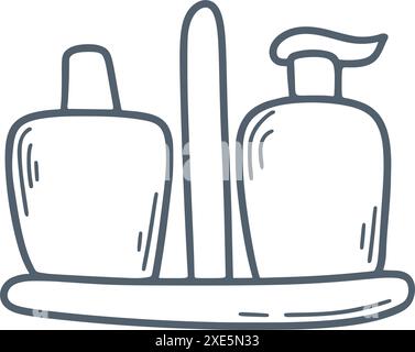 Ensemble de shampooing et de baume doodle style d'esquisse. Bocaux pour salle de bain avec produits d'hygiène pour cheveux ou clip corporel Ensemble de conteneurs d'encre dessinés à la main, vecteur Illustration de Vecteur