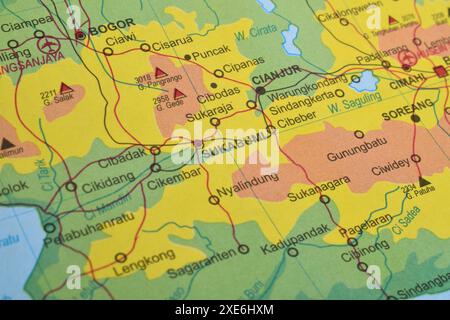 Carte de la ville de Sukabumi, située dans la province de Java Ouest, Indonésie Banque D'Images