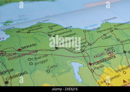 Carte de Karawang, situé dans la province de Java Ouest, Indonésie Banque D'Images