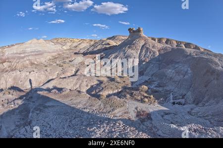 Un hoodoo de roche solitaire dans les badlands violets près de Hamilili point à l'extrémité sud du parc national Petrified Forest, Arizona, États-Unis d'Amérique Banque D'Images