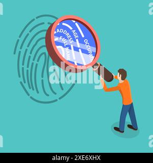 3D Isométrique plat illustration conceptuelle des informations biométriques, sécurité des informations personnelles 3D Isométrique plat conceptuel Banque D'Images