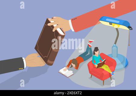 3D Isomtric Flat illustration conceptuelle de l'échange de livres, de l'échange de littérature, du service de bookcross concept 3D Isomtric Flat Banque D'Images