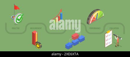 3D Isomtric Flat illustration conceptuelle de l'indicateur de performance clé KPI, réalisation commerciale mesure de l'Isomtric Flat C 3D. Banque D'Images