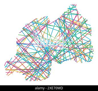 Carte abstraite du Rwanda montrant le pays avec des lignes colorées croisées aléatoires comme une toile d'araignée Illustration de Vecteur